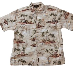 TIMBERLAND TROPICAL ISLAND PRINT BUTTON DOWN SHORT SLEEVE SHIRT